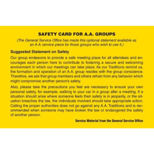 SAFETY CARD FOR AA GROUPS